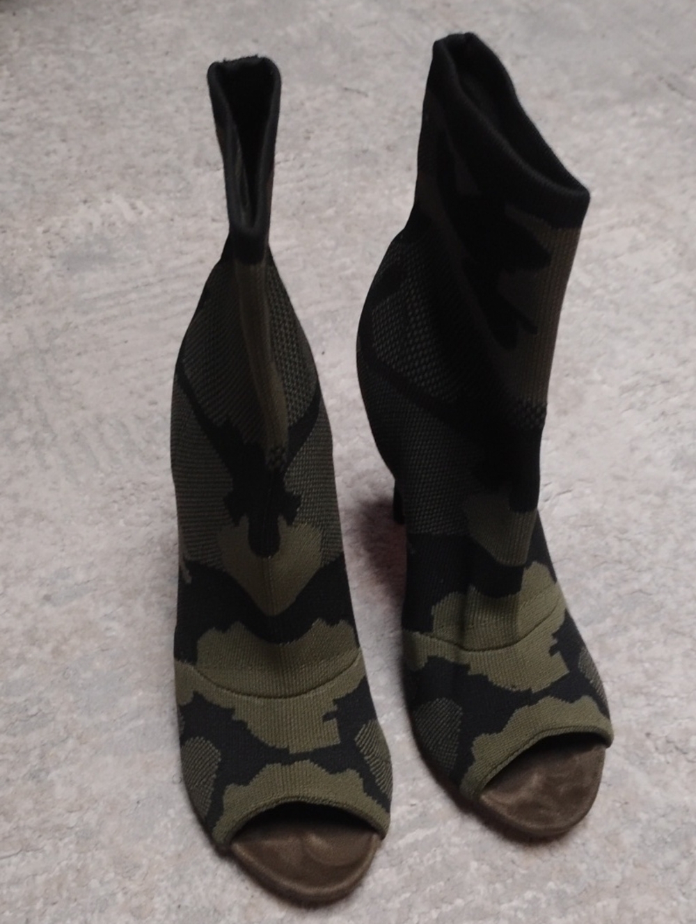 Catherines Olive Green and Black Camo Peep-Toe Sock Booties